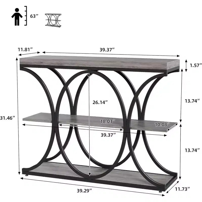 Acekool Grain Console Table, Tavolino da divano sottile a 3 ripiani con gambe geometriche per ingresso o dietro al divano