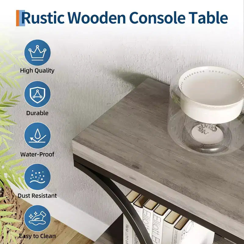 Acekool Grain Console Table, Tavolino da divano sottile a 3 ripiani con gambe geometriche per ingresso o dietro al divano