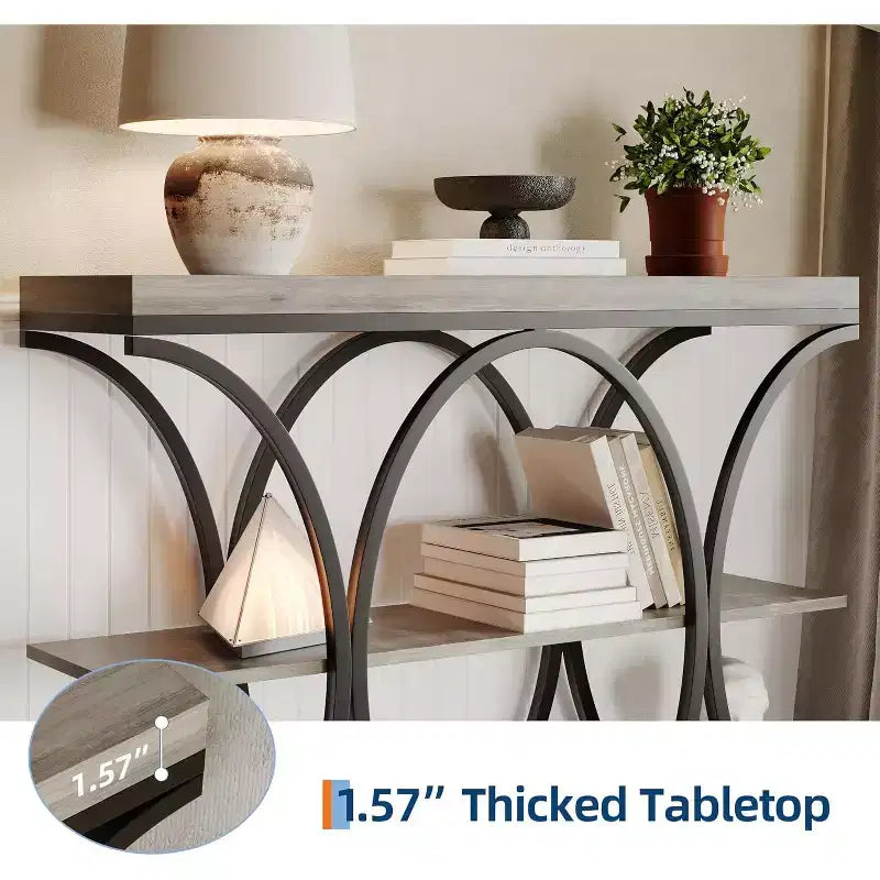 Acekool Grain Console Table, Tavolino da divano sottile a 3 ripiani con gambe geometriche per ingresso o dietro al divano