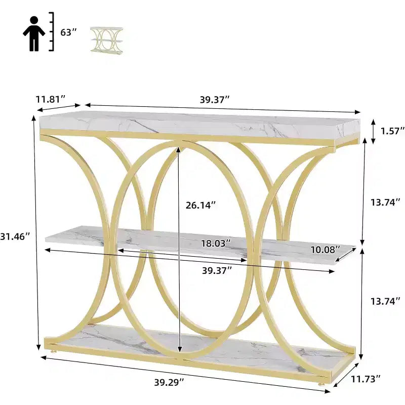 Acekool Grain Console Table, Tavolino da divano sottile a 3 ripiani con gambe geometriche per ingresso o dietro al divano