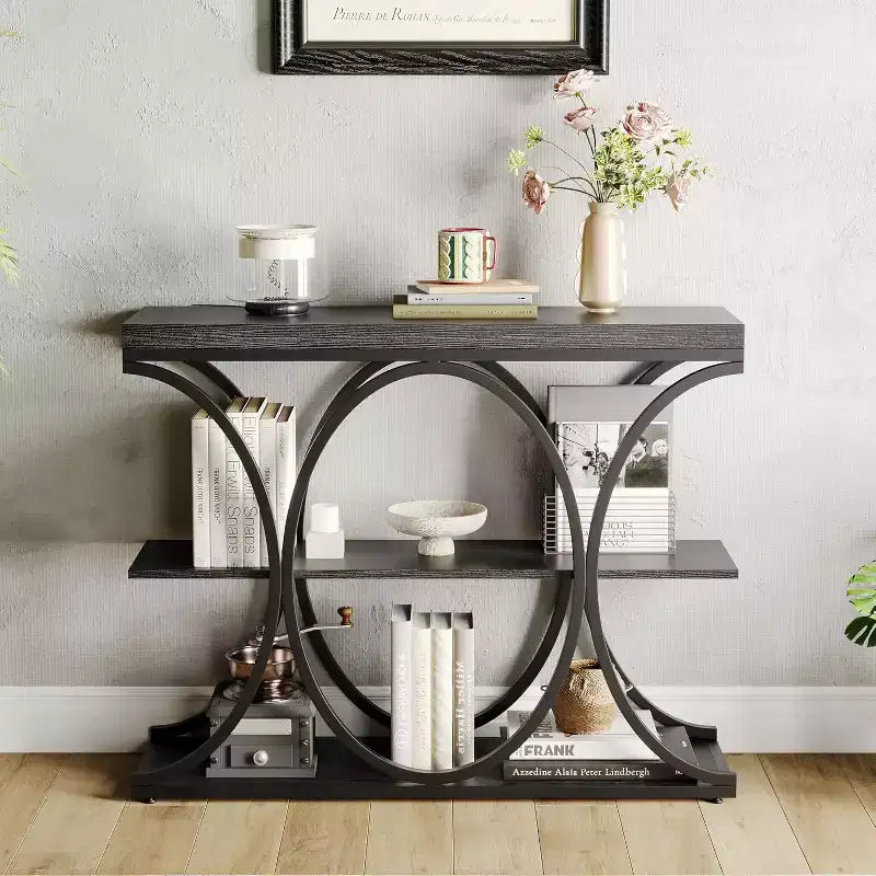 Acekool Grain Console Table, Tavolino da divano sottile a 3 ripiani con gambe geometriche per ingresso o dietro al divano