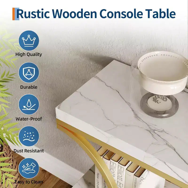 Acekool Grain Console Table, Tavolino da divano sottile a 3 ripiani con gambe geometriche per ingresso o dietro al divano