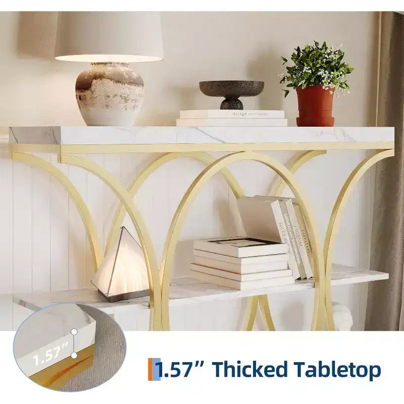 Acekool Grain Console Table, Tavolino da divano sottile a 3 ripiani con gambe geometriche per ingresso o dietro al divano