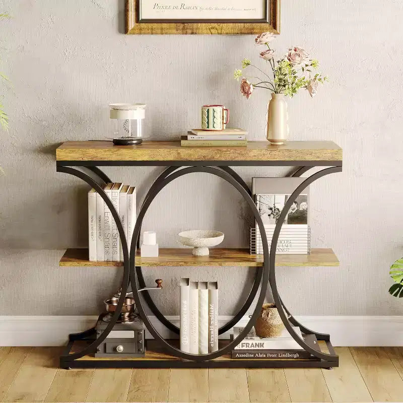 Acekool Grain Console Table, Tavolino da divano sottile a 3 ripiani con gambe geometriche per ingresso o dietro al divano