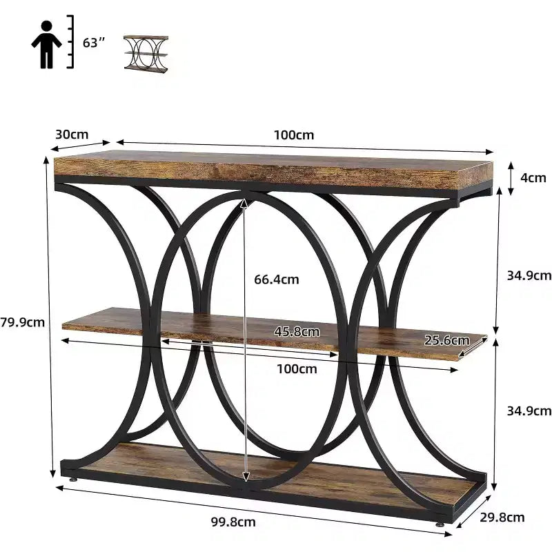 Acekool Grain Console Table, Tavolino da divano sottile a 3 ripiani con gambe geometriche per ingresso o dietro al divano