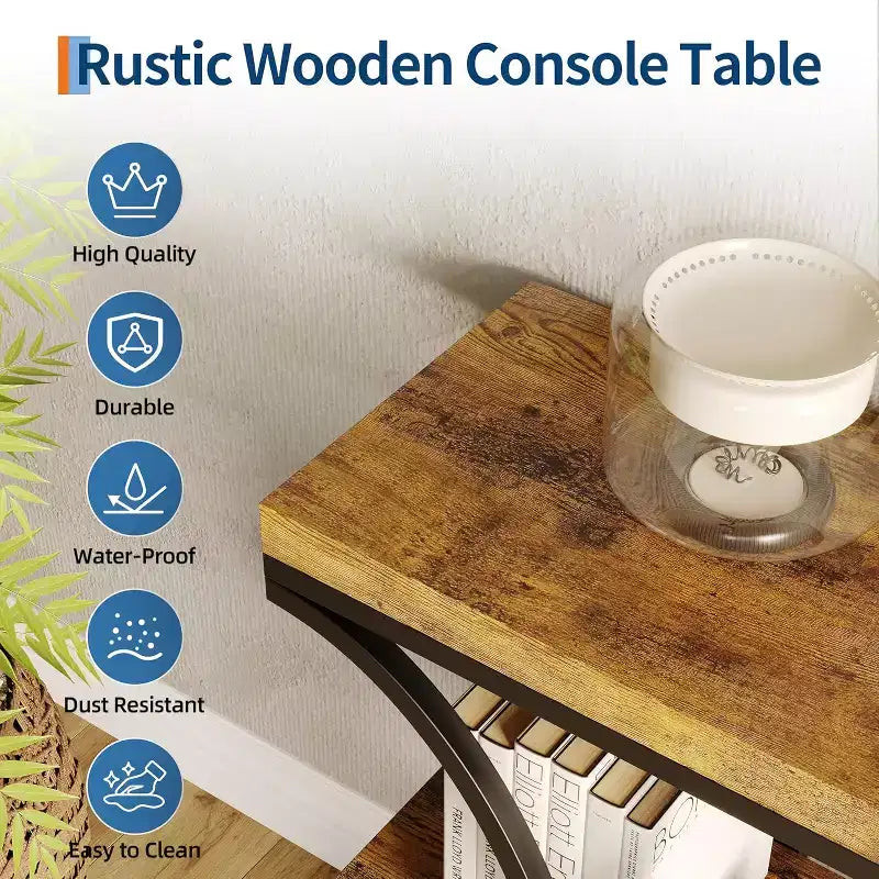 Acekool Grain Console Table, Tavolino da divano sottile a 3 ripiani con gambe geometriche per ingresso o dietro al divano
