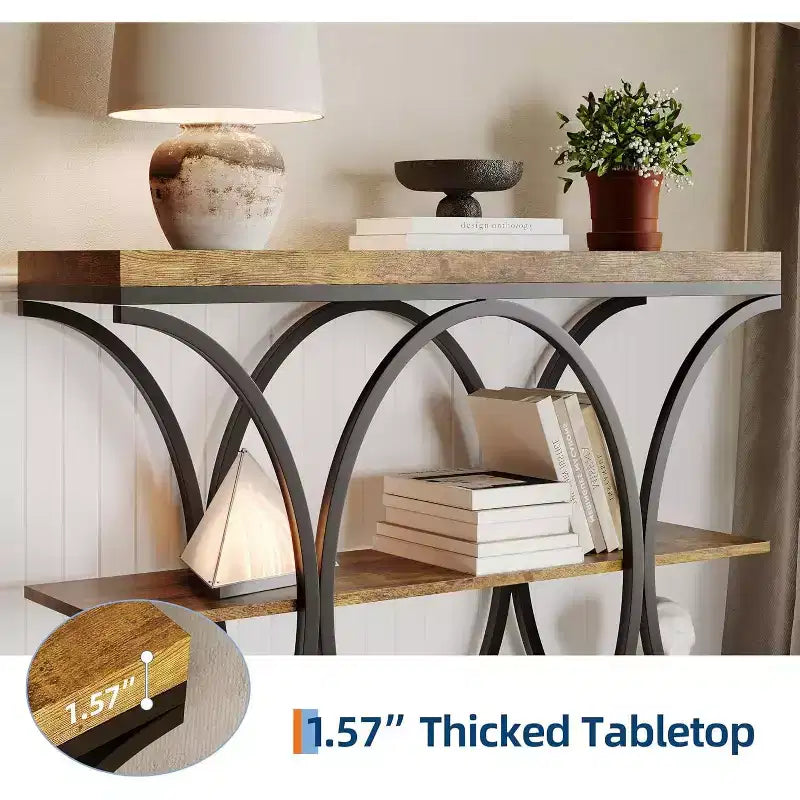 Acekool Grain Console Table, Tavolino da divano sottile a 3 ripiani con gambe geometriche per ingresso o dietro al divano