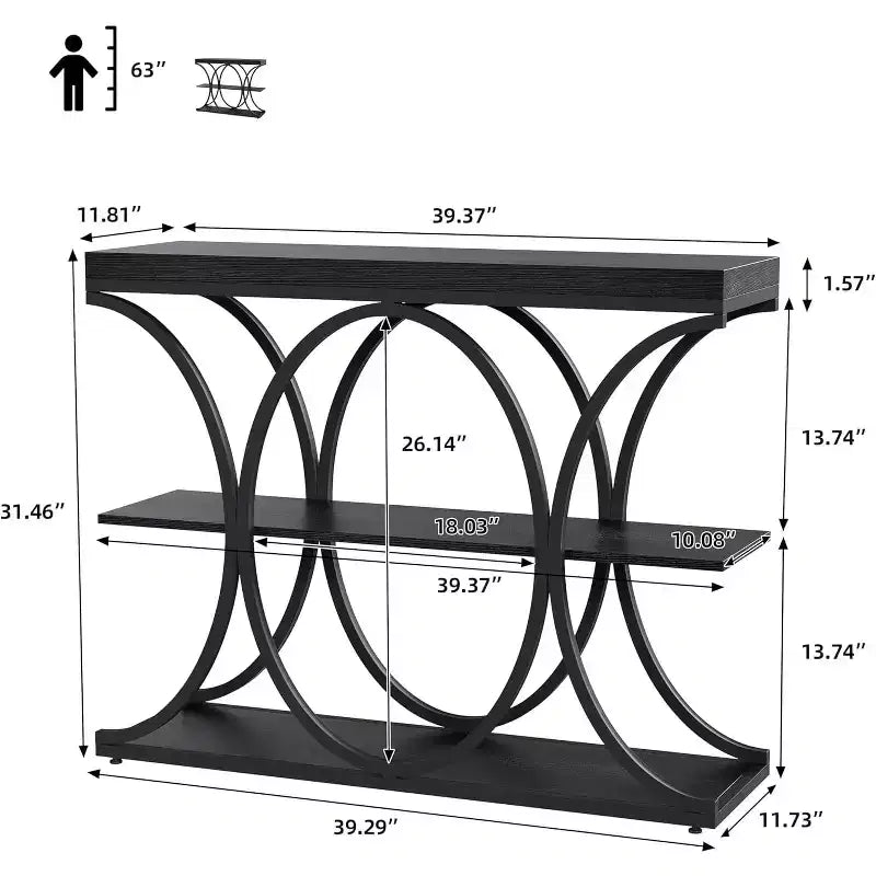 Acekool Grain Console Table, Tavolino da divano sottile a 3 ripiani con gambe geometriche per ingresso o dietro al divano