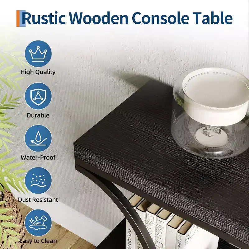 Acekool Grain Console Table, Tavolino da divano sottile a 3 ripiani con gambe geometriche per ingresso o dietro al divano