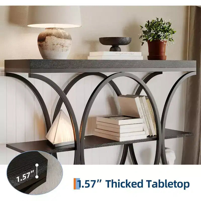 Acekool Grain Console Table, Tavolino da divano sottile a 3 ripiani con gambe geometriche per ingresso o dietro al divano