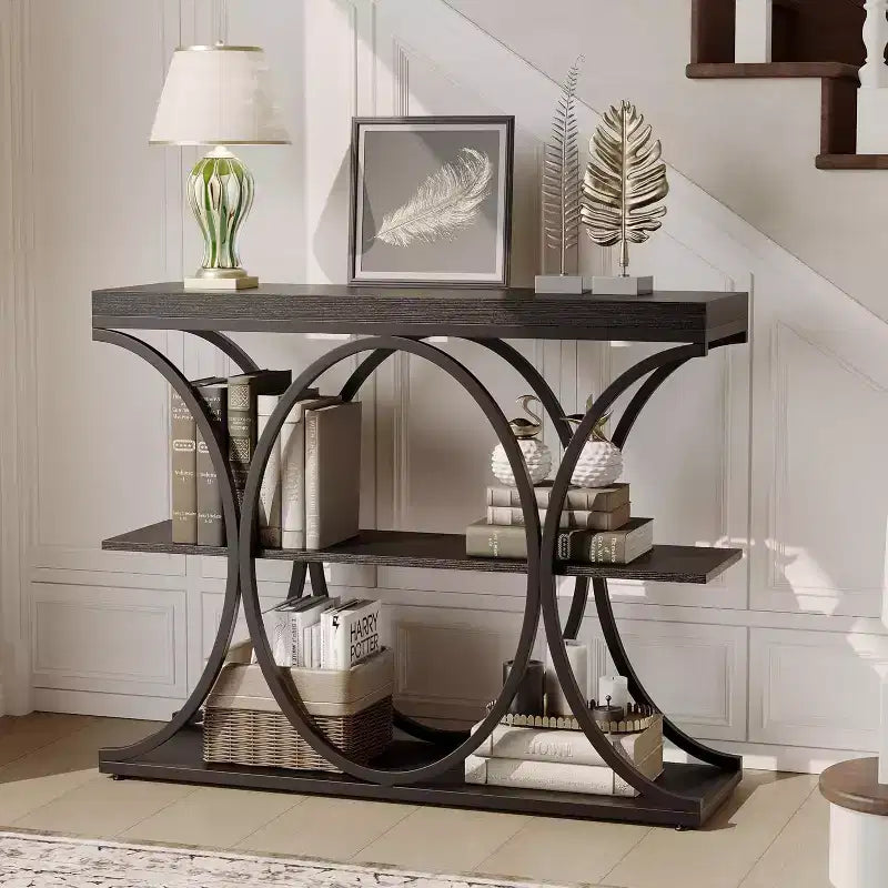 Acekool Grain Console Table, Tavolino da divano sottile a 3 ripiani con gambe geometriche per ingresso o dietro al divano