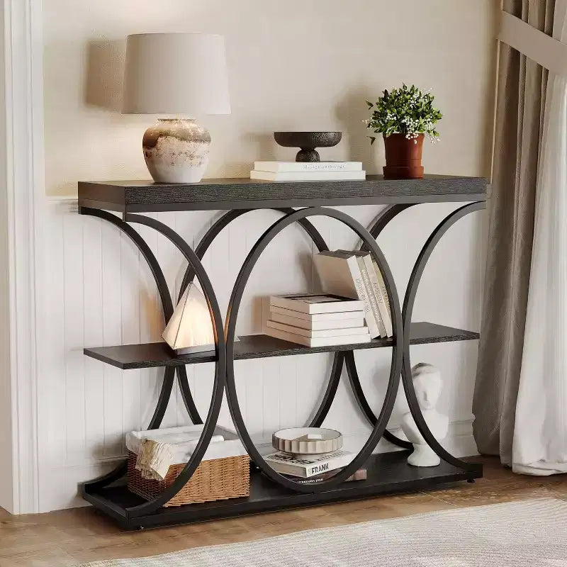 Acekool Grain Console Table, Tavolino da divano sottile a 3 ripiani con gambe geometriche per ingresso o dietro al divano