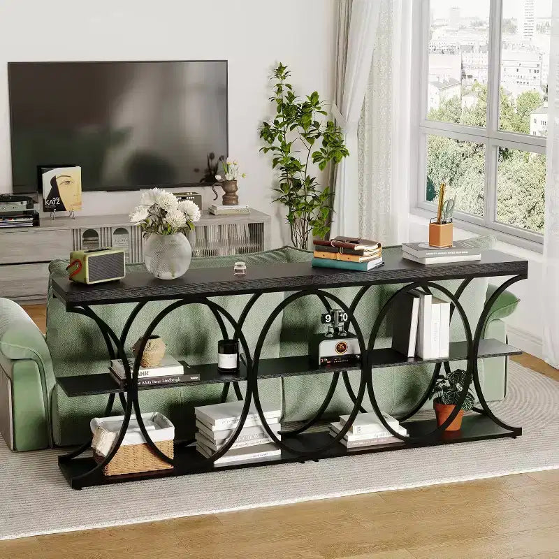 Acekool Grain Console Table, Tavolino da divano sottile a 3 ripiani con gambe geometriche per ingresso o dietro al divano