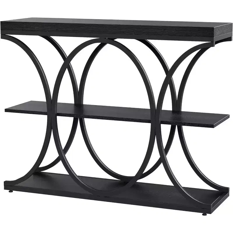 Acekool Grain Console Table, Slim 3-Tier Sofa Table with Geometric Legs for Entryway or Behind Couch
