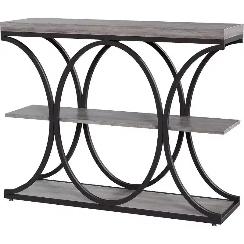 Acekool Grain Console Table, Tavolino da divano sottile a 3 ripiani con gambe geometriche per ingresso o dietro al divano