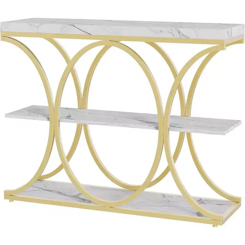 Acekool Grain Console Table, Tavolino da divano sottile a 3 ripiani con gambe geometriche per ingresso o dietro al divano