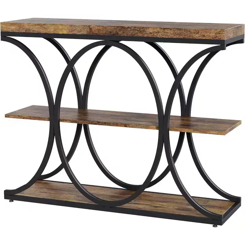 Acekool Grain Console Table, Tavolino da divano sottile a 3 ripiani con gambe geometriche per ingresso o dietro al divano