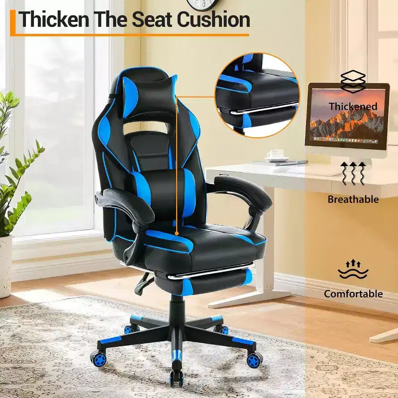 Acekool Sedia da gaming ergonomica per adulti, in pelle PU, massaggio lombare, poggiapiedi, regolabile, per ufficio o gaming