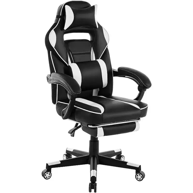 Acekool Sedia da gaming ergonomica per adulti, in pelle PU, massaggio lombare, poggiapiedi, regolabile, per ufficio o gaming
