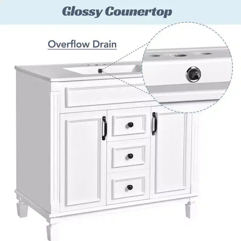 JVNOXK Mobile Bagno da 90 cm con Lavabo Integrato, Specchiera con 2 Ante con Chiusura Ammortizzata e 2 Cassetti, Bianco