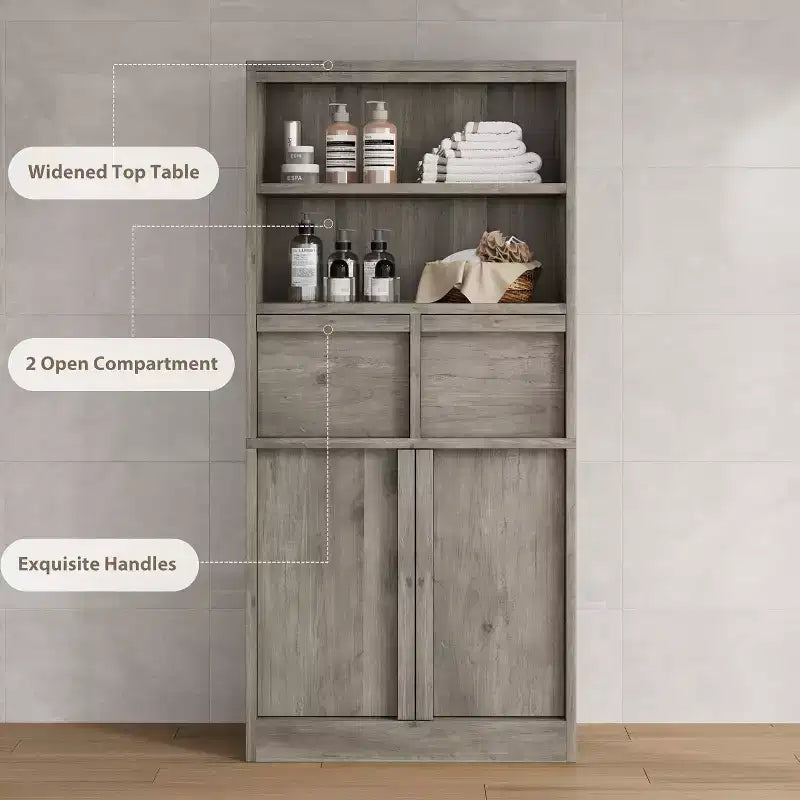 Acekool Mobiletto Alto da Bagno, Mobile Contenitore con Ripiani Chiusi e Cassetti per Bagno o Cucina