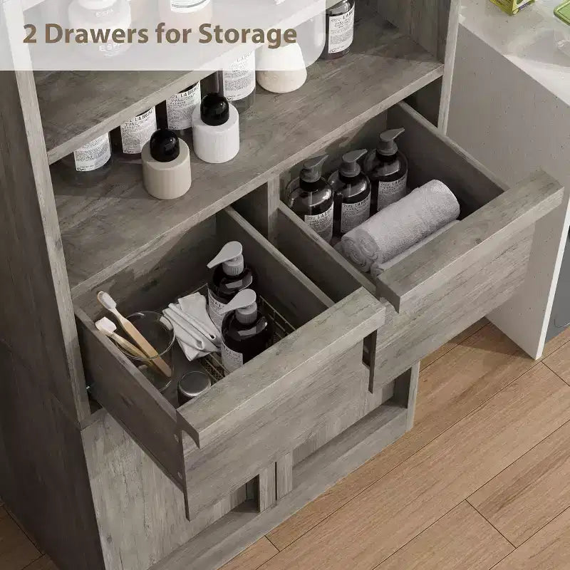 Acekool Mobiletto Alto da Bagno, Mobile Contenitore con Ripiani Chiusi e Cassetti per Bagno o Cucina