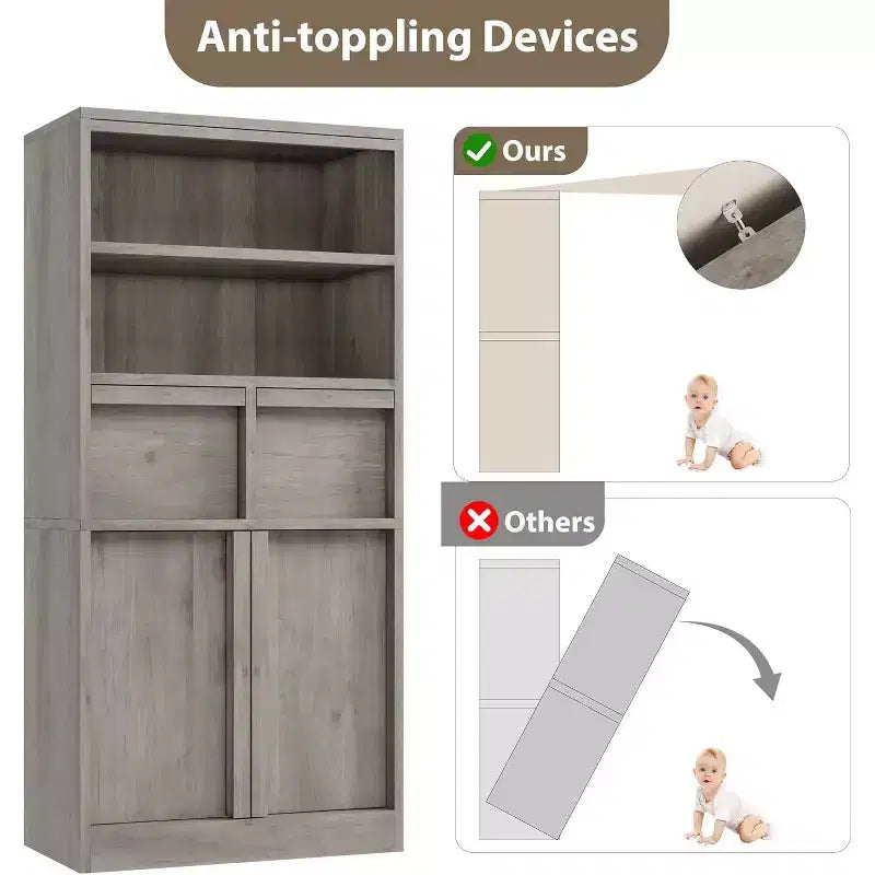 Acekool Mobiletto Alto da Bagno, Mobile Contenitore con Ripiani Chiusi e Cassetti per Bagno o Cucina