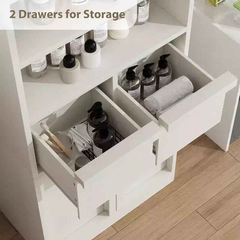 Acekool Mobiletto Alto da Bagno, Mobile Contenitore con Ripiani Chiusi e Cassetti per Bagno o Cucina