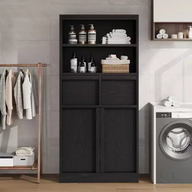 Acekool Mobiletto Alto da Bagno, Mobile Contenitore con Ripiani Chiusi e Cassetti per Bagno o Cucina