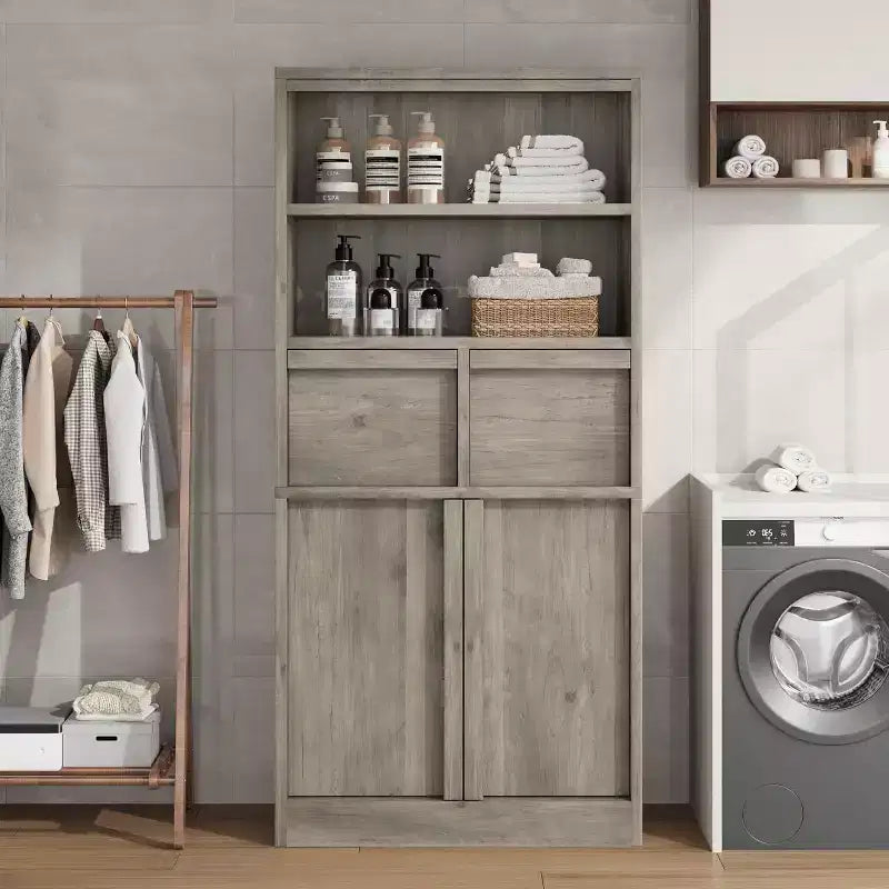 Acekool Mobiletto Alto da Bagno, Mobile Contenitore con Ripiani Chiusi e Cassetti per Bagno o Cucina