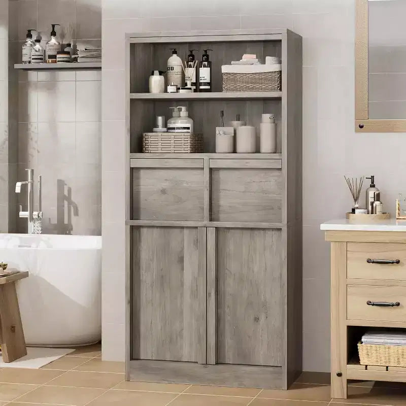 Acekool Mobiletto Alto da Bagno, Mobile Contenitore con Ripiani Chiusi e Cassetti per Bagno o Cucina