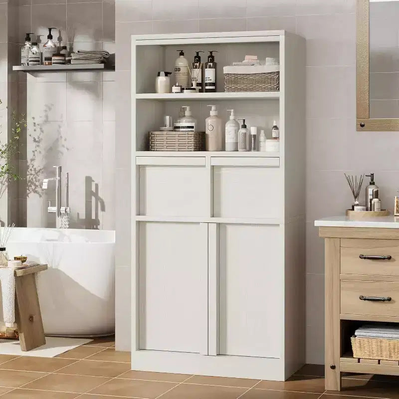 Acekool Mobiletto Alto da Bagno, Mobile Contenitore con Ripiani Chiusi e Cassetti per Bagno o Cucina