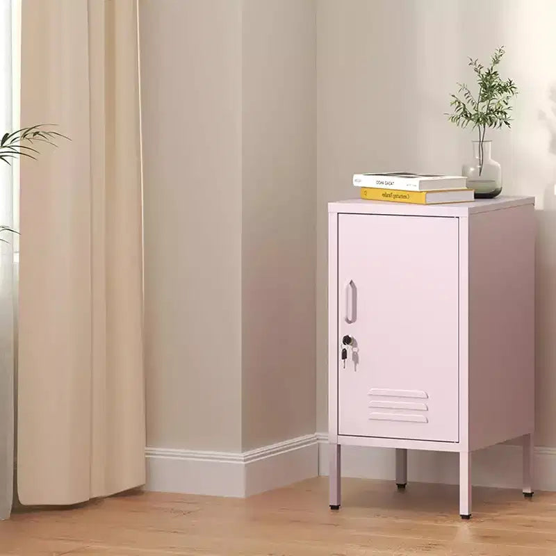 Comodino in Metallo con Ripiano, Tavolino Laterale in Metallo con Anta Singola e Serratura, Comodino Moderno, Mobiletto Versatile per Camera da Leto, Soggiorno