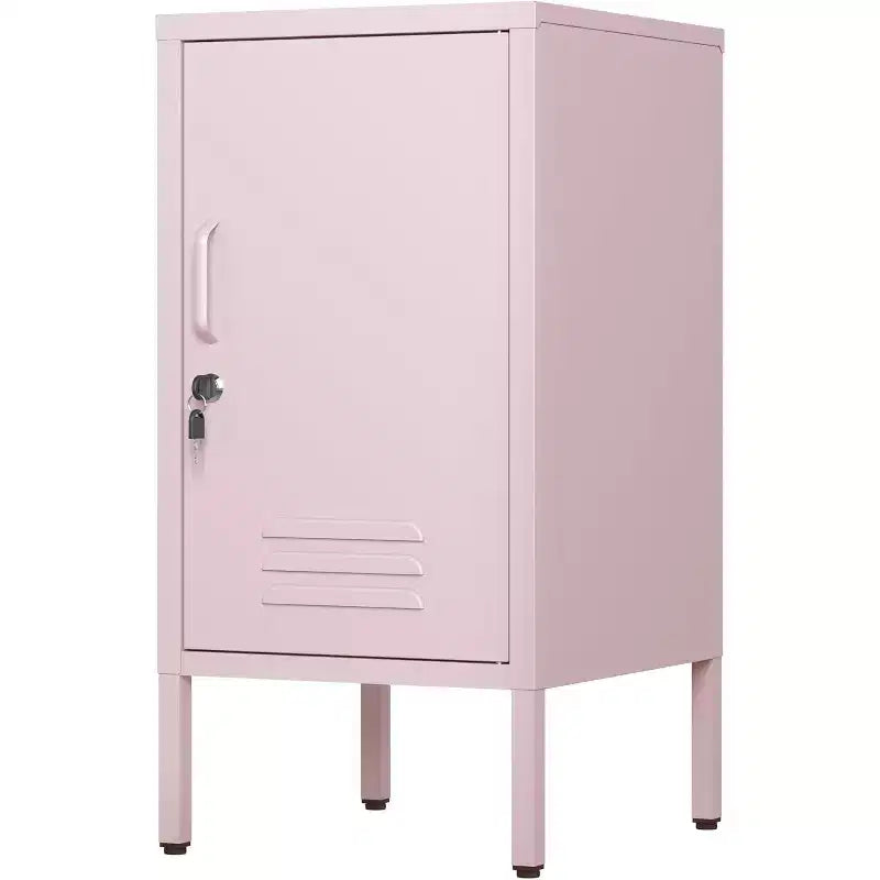 Comodino in Metallo con Ripiano, Tavolino Laterale in Metallo con Anta Singola e Serratura, Comodino Moderno, Mobiletto Versatile per Camera da Leto, Soggiorno