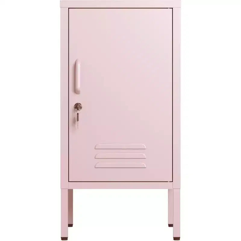 Comodino in Metallo con Ripiano, Tavolino Laterale in Metallo con Anta Singola e Serratura, Comodino Moderno, Mobiletto Versatile per Camera da Leto, Soggiorno