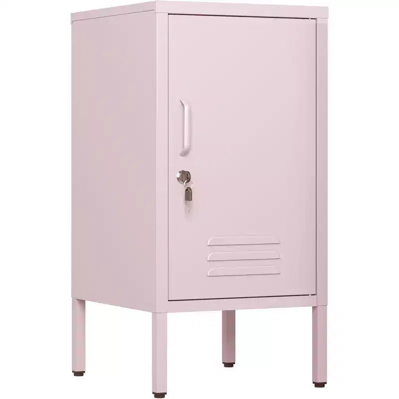 Comodino in Metallo con Ripiano, Tavolino Laterale in Metallo con Anta Singola e Serratura, Comodino Moderno, Mobiletto Versatile per Camera da Leto, Soggiorno