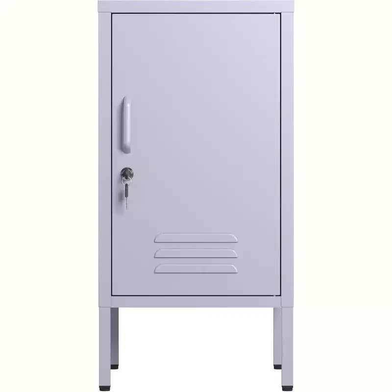 Comodino in Metallo con Ripiano, Tavolino Laterale in Metallo con Anta Singola e Serratura, Comodino Moderno, Mobiletto Versatile per Camera da Leto, Soggiorno
