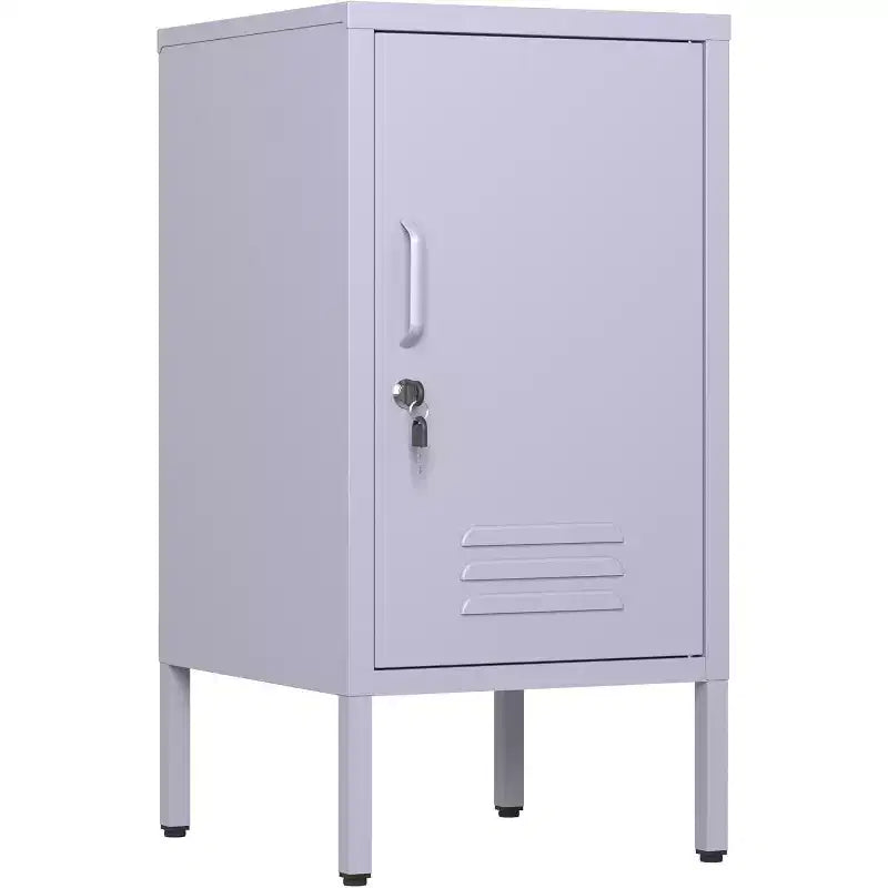 Comodino in Metallo con Ripiano, Tavolino Laterale in Metallo con Anta Singola e Serratura, Comodino Moderno, Mobiletto Versatile per Camera da Leto, Soggiorno
