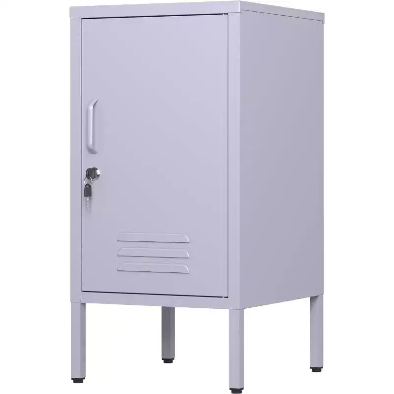 Comodino in Metallo con Ripiano, Tavolino Laterale in Metallo con Anta Singola e Serratura, Comodino Moderno, Mobiletto Versatile per Camera da Leto, Soggiorno