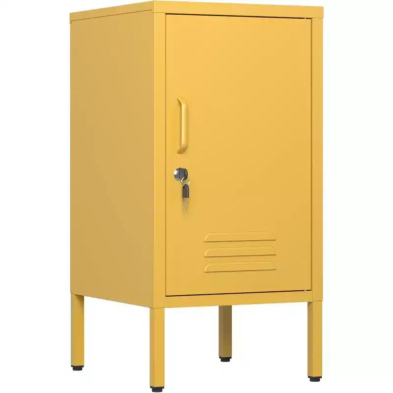 Comodino in Metallo con Ripiano, Tavolino Laterale in Metallo con Anta Singola e Serratura, Comodino Moderno, Mobiletto Versatile per Camera da Leto, Soggiorno