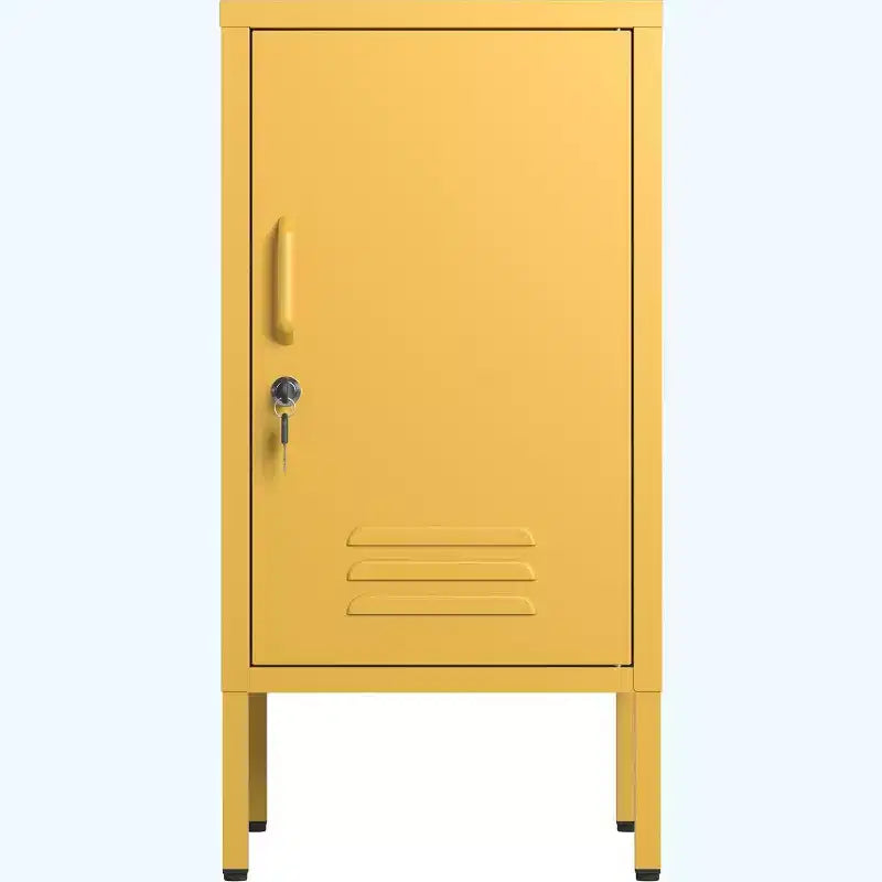 Comodino in Metallo con Ripiano, Tavolino Laterale in Metallo con Anta Singola e Serratura, Comodino Moderno, Mobiletto Versatile per Camera da Leto, Soggiorno