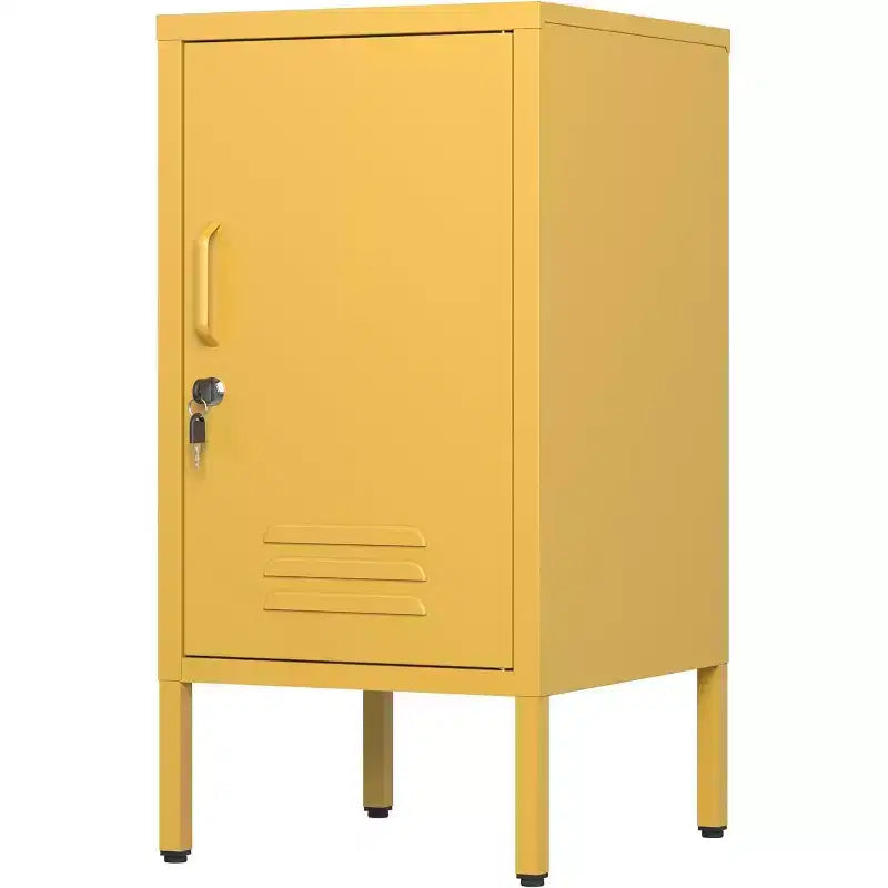 Comodino in Metallo con Ripiano, Tavolino Laterale in Metallo con Anta Singola e Serratura, Comodino Moderno, Mobiletto Versatile per Camera da Leto, Soggiorno