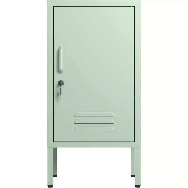 Comodino in Metallo con Ripiano, Tavolino Laterale in Metallo con Anta Singola e Serratura, Comodino Moderno, Mobiletto Versatile per Camera da Leto, Soggiorno