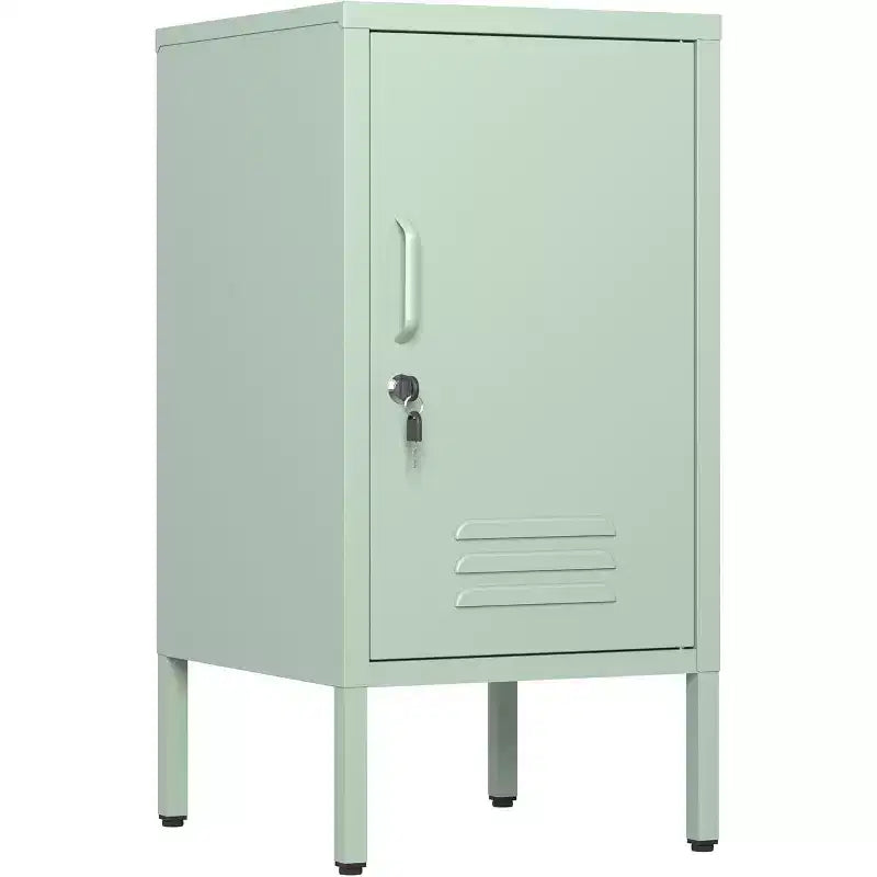 Comodino in Metallo con Ripiano, Tavolino Laterale in Metallo con Anta Singola e Serratura, Comodino Moderno, Mobiletto Versatile per Camera da Leto, Soggiorno