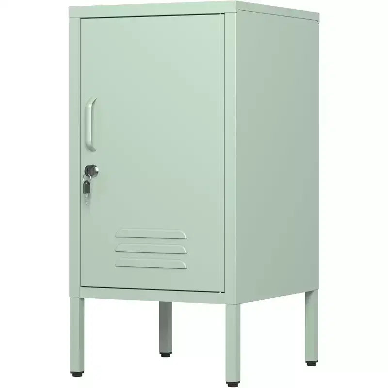 Comodino in Metallo con Ripiano, Tavolino Laterale in Metallo con Anta Singola e Serratura, Comodino Moderno, Mobiletto Versatile per Camera da Leto, Soggiorno
