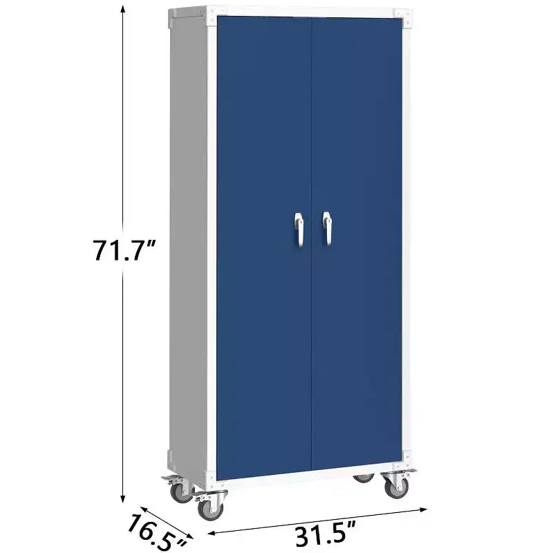 Armadietto con rotelle bloccabili da 72 pollici, per garage/magazzino, resistente - con anta traforata, armadio mobile in acciaio (nero)