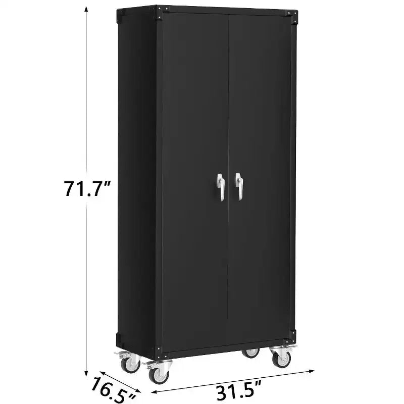 Armadietto con rotelle bloccabili da 72 pollici, per garage/magazzino, resistente - con anta traforata, armadio mobile in acciaio (nero)