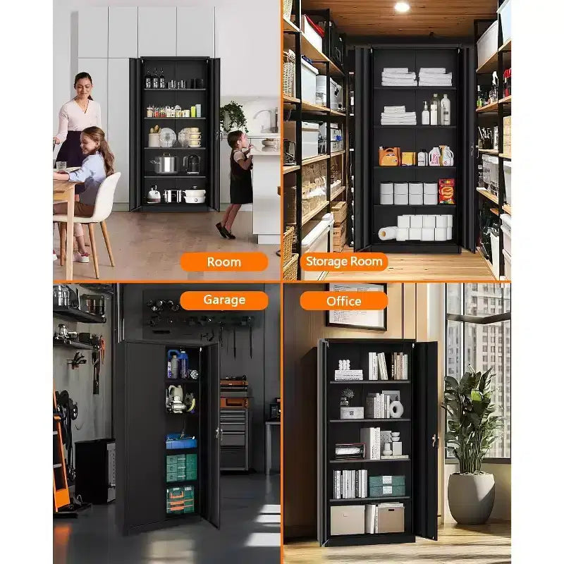 Armadietto con rotelle bloccabili da 72 pollici, per garage/magazzino, resistente - con anta traforata, armadio mobile in acciaio (nero)