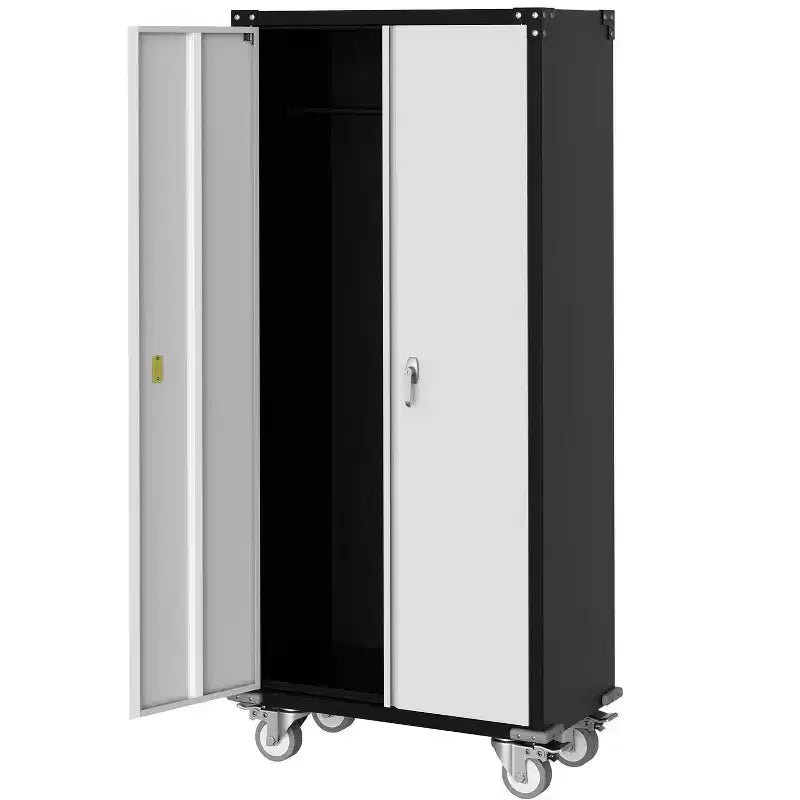 Armadietto con rotelle bloccabili da 72 pollici, per garage/magazzino, resistente - con anta traforata, armadio mobile in acciaio (nero)