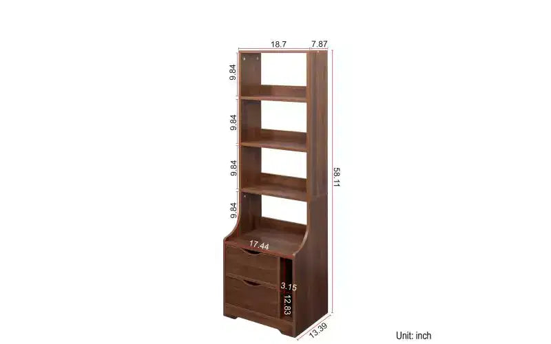 TUYOHW Libreria Moderna a 4 Ripiani con 2 Cassetti, Mobile Contenitore a Giorno Grande Capacità, Libreria per Soggiorno, Ufficio